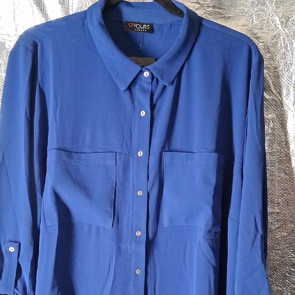 Blue Button-Up Blouse - Picture 3 of 6